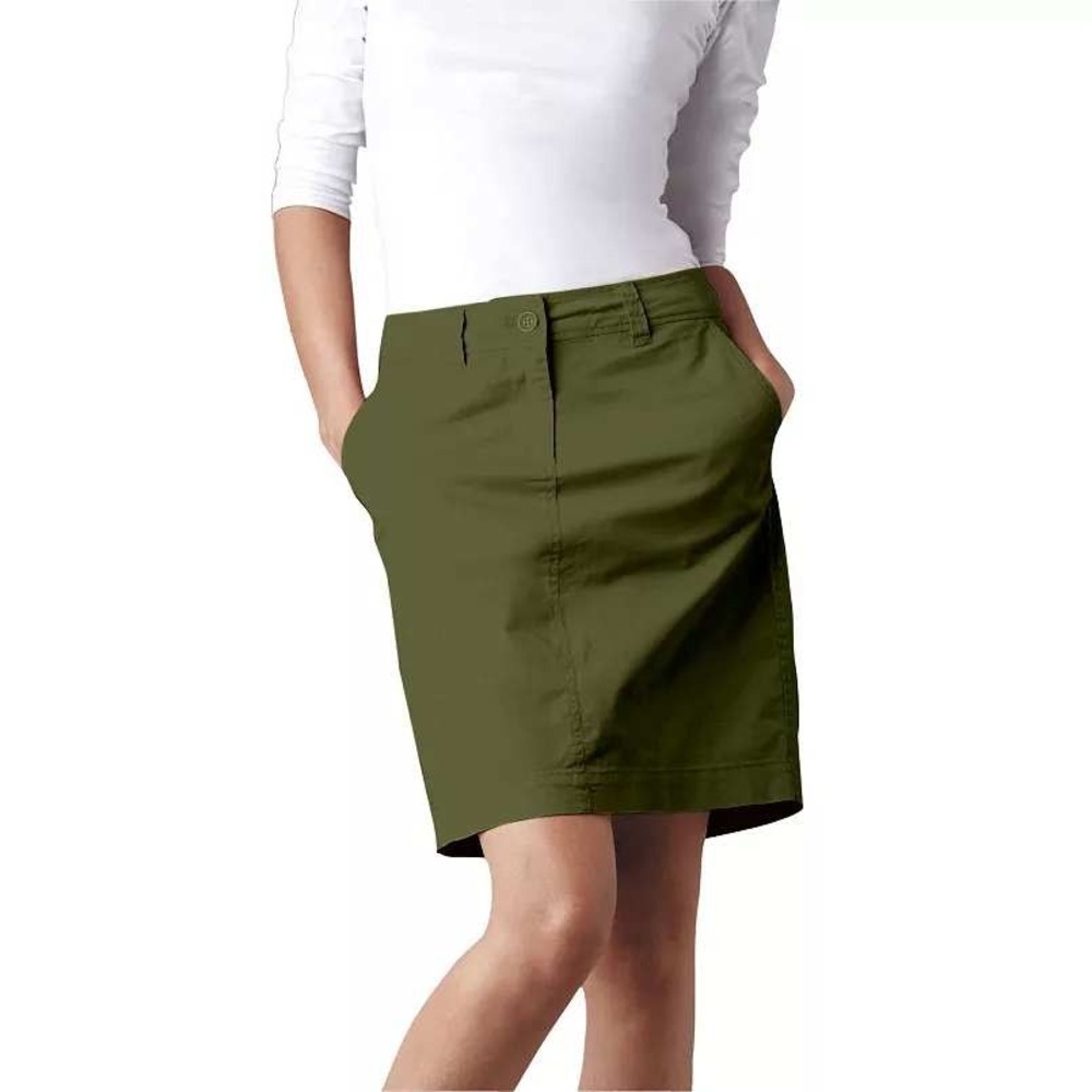 Ellos Green Skort; Stretch Cotton Blend, Pockets, Casual